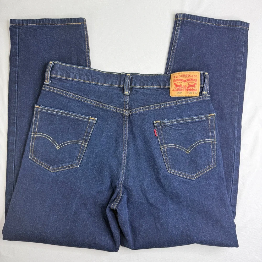 Levis 550 Relaxed Fit Tapered Leg Dark Indigo Jeans Mens 36x32 S40196